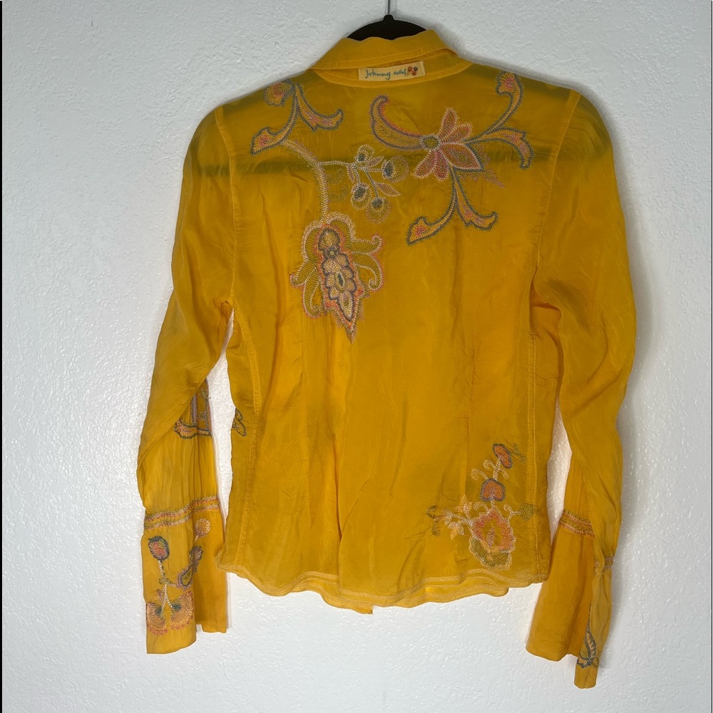 Johnny Was yellow summer floral silk embroidered shirt S - Picture 6 of 9